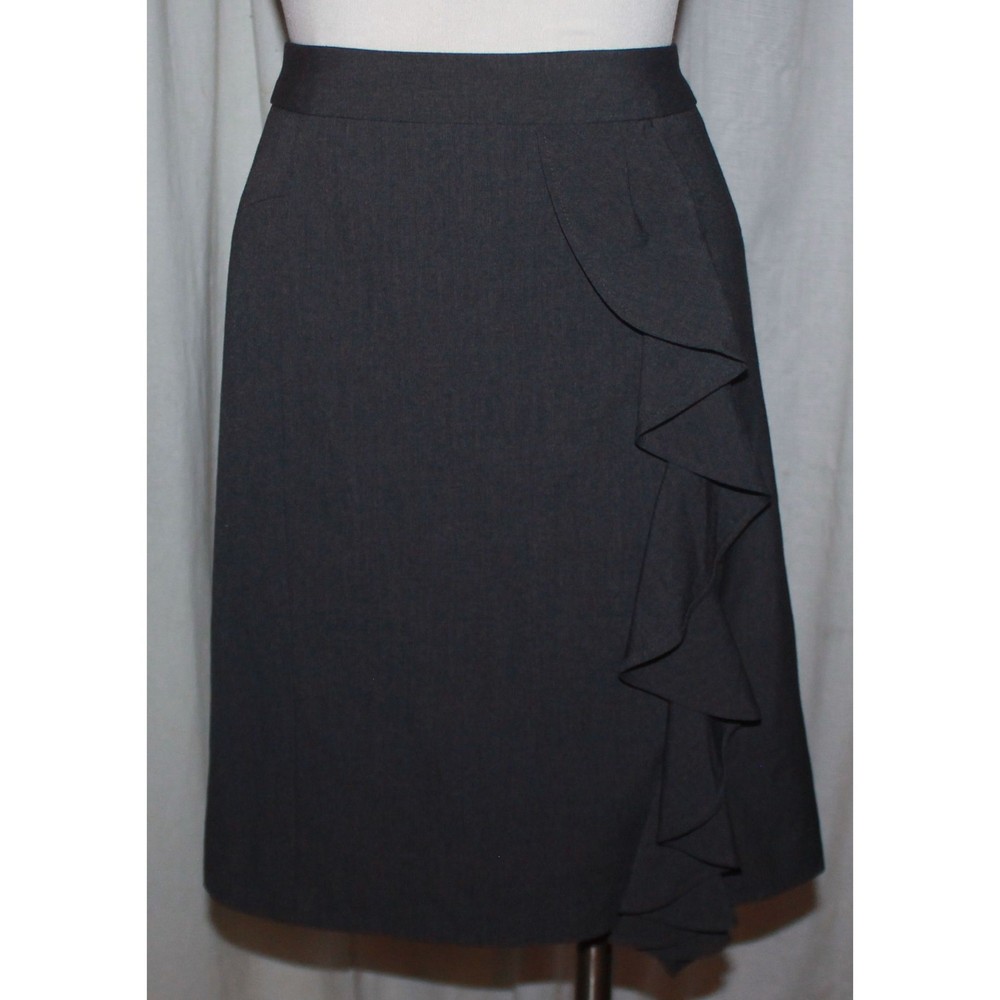 Adrienne Vittadini Dark Charcoal Ruffle Straight Pencil Stretch Skirt Size 14